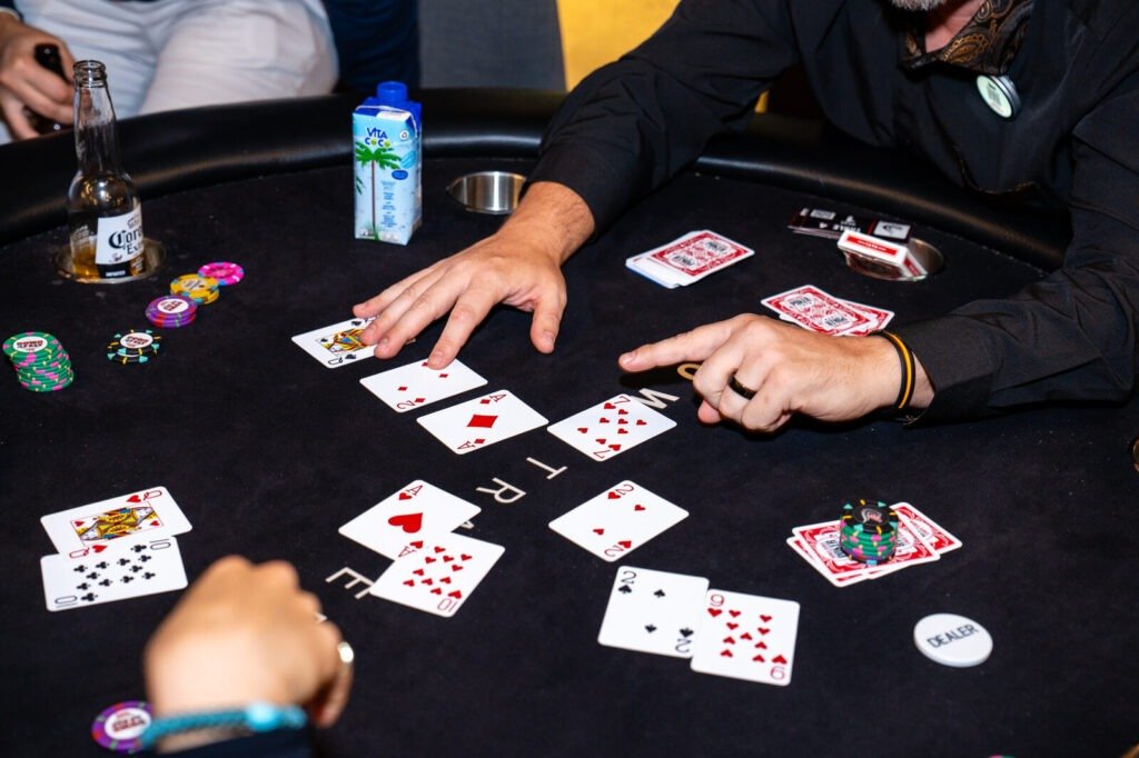 Texas Hold'em table rental gameplay closeup at a poker event in Jersey City